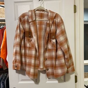 EUC Maurices Orange Plaid Hooded Shacket